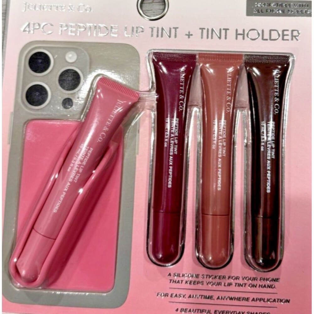 Juliette & Co Peptide Lip Tint & Lip Balm Set 4 Pc w/ Silicone Phone Holder New